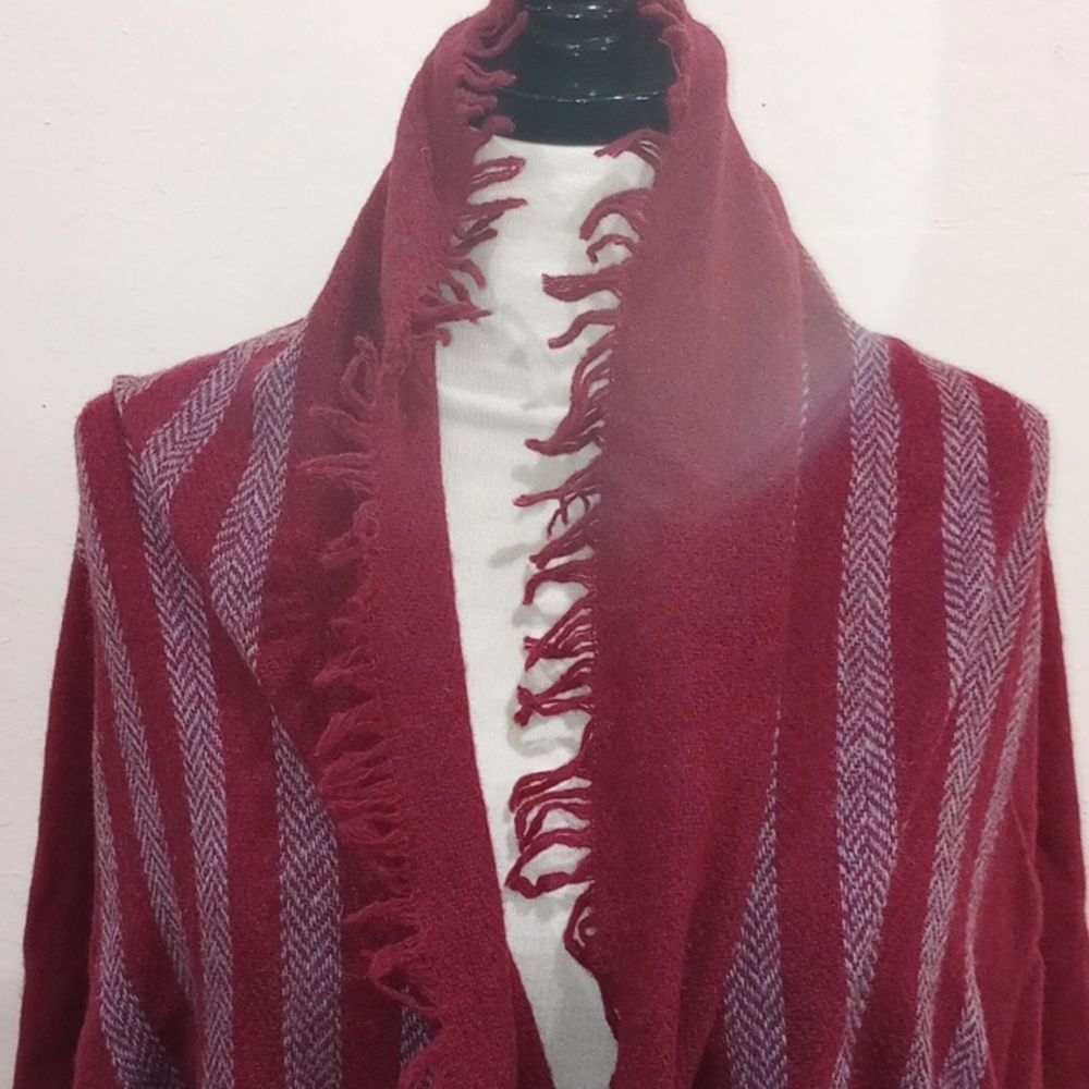 Eileen Fisher Burgundy Fringed Wool Blend Wrap/Shawl, OS - Picture 2 of 8